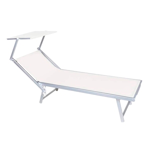 Lettino prendisole bianco in alluminio 185x70x40 cm con parasole in Textilene 185x70x40 cm - Product Image 1