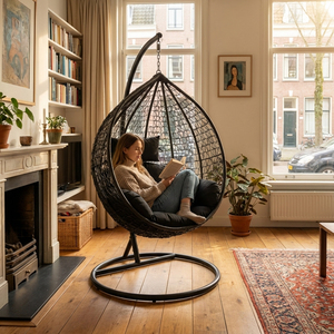 كرسي بيضاوي معلق من الراتان للحدائق والشرفات والتراسات، أثاث خارجي وداخلي بتصميم عصري للبيع بالجملة - Product Image 3