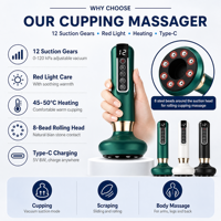 Masseur à ventouses électrique sans fil rechargeable par USB, à aspiration réglable, avec fonction de grattage Gua Sha pour le soulagement des douleurs corporelles et cervicales