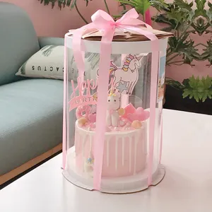 6 8 10英寸批发定制多尺寸透明高蛋糕盒面包店透明圆形圣诞生日婚礼蛋糕盒