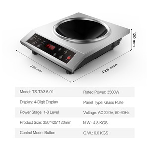<span class=keywords><strong>Placa</strong></span> de Cocina Eléctrica de Alta Potencia de 3500w y 220v con un Solo Quemador, Control de Botones, <span class=keywords><strong>Placa</strong></span> para <span class=keywords><strong>Wok</strong></span>, para Cocina de Inducción Multifunción - Product Image 6