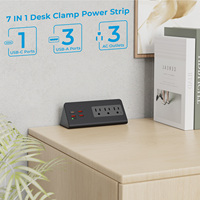 Prise de bureau à charge rapide avec 3 ports USB-A, 3 prises CA, PD 20W, en ABS, 125V, réseau NFC, multi-prises, clip de bureau