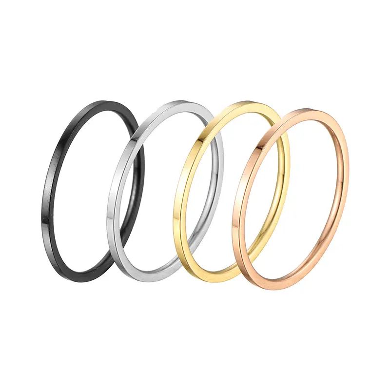Classic 18K Gold Band Knuckle Stacking 1mm Rings Set For Women Girls Midi Ring Comfort Fit Size 3-8 Plain Stainless Steel Ring