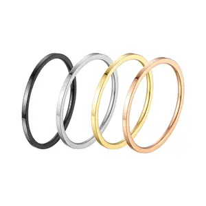 ชุดแหวนทองคำขาว18K สำหรับผู้หญิง,แหวนซ้อนกันขนาด3-8นิ้วทำจากสเตนเลสสตีลแบบเรียบใส่สบายแหวนขนาด1มม. สำหรับสาวๆสไตล์คลาสสิก