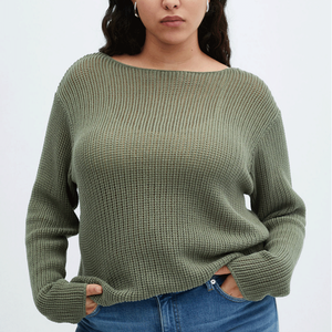 Pull épais en tricot pour femmes Sweat-shirt à col rond Pull surdimensionné à manches lanterne en tricot avec perle Personnalisé pour tricots pour femmes - Product Image 1