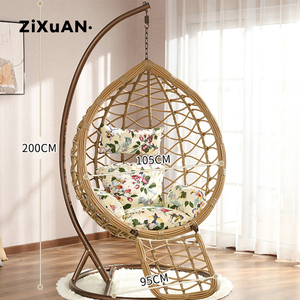 Grand fauteuil <span class=keywords><strong>suspendu</strong></span> <span class=keywords><strong>en</strong></span> forme d'œuf avec support, chaise balançoire d'extérieur et d'intérieur <span class=keywords><strong>en</strong></span> <span class=keywords><strong>rotin</strong></span> PE rose avec coussin confortable rose pour l'extérieur - Product Image 5