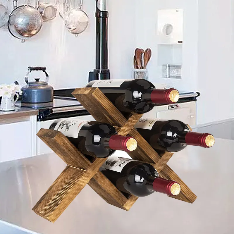 Le porte-bouteille de vin marron en bois personnalisé convient à la finition de bureau porte-bouteilles en bois