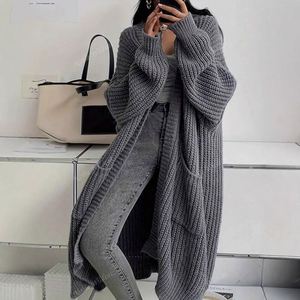 كارديجان نسائي طويل فوق الركبة على الطراز الكوري الأنيق، معطف محبوك سميك فضفاض بأسلوب كسول جديد للخريف والشتاء - Product Image 4