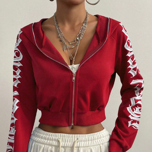 Sweat à capuche personnalisé à fermeture éclair complète, hauts courts pour femmes, sweat à capuche sérigraphié à manches longues, sweat à capuche zippé épais et vierge - Product Image 3