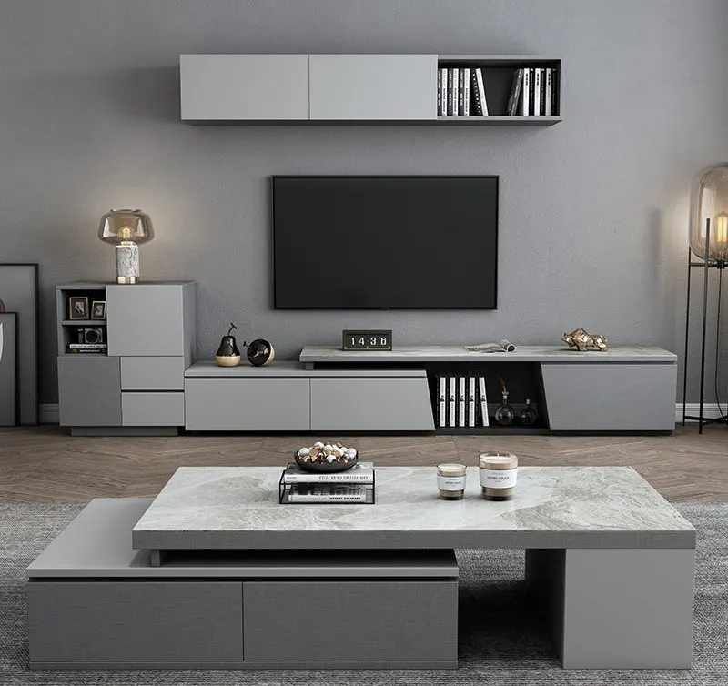 Modern luxury marble tv unit with tv stand cabinet and coffee table set