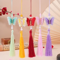 Pendentif décoratif 12 cm avec franges à pampilles et papillons perlés pour voiture, téléphone portable, vêtements, ventilateur, rideau, accessoires textiles de maison 100%