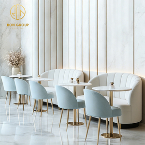 โต๊ะและเก้าอี้ร้านอาหารทรงกลมครึ่งวงกลมหินอ่อนสีขาว เฟอร์นิเจอร์ร้านกาแฟ โซฟา ที่นั่งแบบบูธ - Product Image 4