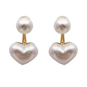 Orecchini a perno minimalisti a forma di cuore con perle finte da donna, eleganti e versatili, gioielli alla moda per le orecchie - Product Image 5