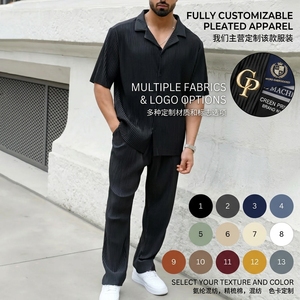 Spring Summer <strong>Mens</strong> Striped Rib Knitted Fabric Short Sleeve Button Down <strong>Men's</strong> <strong>Shirt</strong> <strong>Sets</strong> Solid Color Summer Outfit <strong>Men</strong> Casual <strong>Set</strong> - Product Image 3