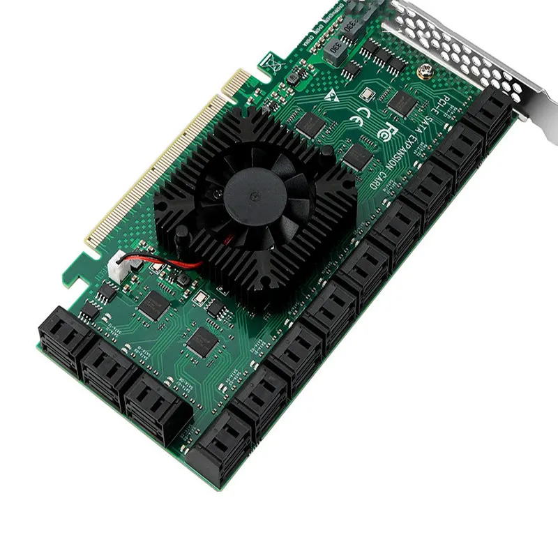 PCI-E X16 to 24-port SATA3.0 Expansion Card PCI-E to SATA Riser card 6Gb with cooling fan