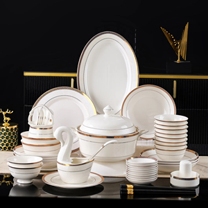 Ceramic Porcelain Bone China Dinner Plate Set,White Plates With Gold Rim for Restaurants,Bowls Sets Plates Sets Dinnerwa