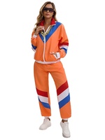 Kostum Cosplay Pakaian Olahraga Retro 80-an Set Pakaian Olahraga Blok Warna Jaket Celana Uniseks Pakaian Acara Pesta Halloween