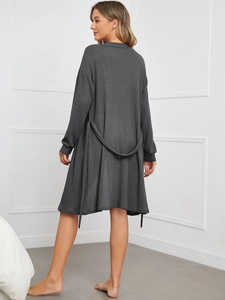 Accappatoio premaman Waffle in maglia con cintura in cotone con cintura abito personalizzato con cintura - Product Image 4