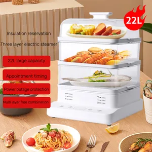 23 Quarts 22 Liters Large Capacity Electric Food Steamer Fast Simultaneous Cooking Vegetables Meat Grains 3-Layer Stackable