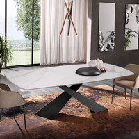 Ensemble de table à manger en pierre frittée noire et blanche minimaliste moderne en gros, 6 chaises pour meubles de salle à manger