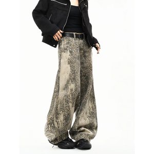 Wide Leg Pants High Waist Loose Fit Streetwear Style Autumn Wear Polyester Cotton <b>Denim</b> <b>Material</b> - Product Image 3