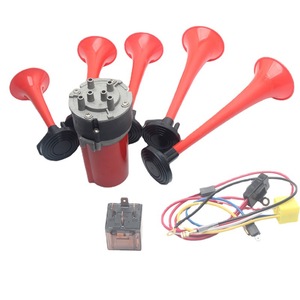 Bocina de aire para coche 12V 24V, bocina musical de cinco tubos, altavoz rojo de advertencia para uso en vehículos - Product Image 1