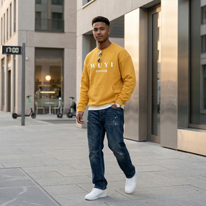Trendy <b>Men's</b> Mustard Yellow Oversized Sweatshirt Heavyweight Cotton Fleece Crewneck Pullover Custom Logo Streetwear Hoodless - Product Image 1