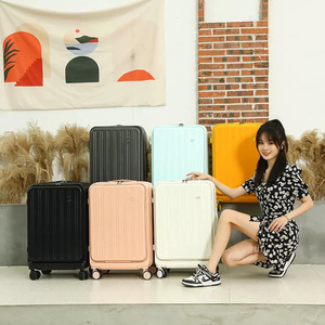 Maleta de mano con apertura frontal de 20 pulgadas con portavasos para mujer, viajes de ocio, color sólido, ruedas giratorias de 360 grados - Product Image 2