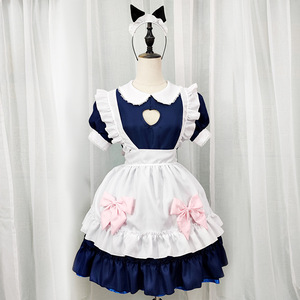 Vestido estilo japonés de sirvienta Lolita con forma de corazón, disfraz de cosplay con pecho abierto, traje de anime para mujer con delantal y diadema con lazo - Product Image 2
