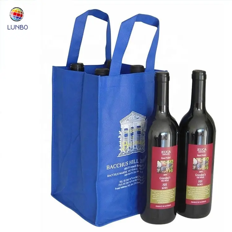 Toptan çevre dostu ağır kullanımlık bölünmüş 4 şişe/6 şişe taşıyıcı olmayan dokuma bez şarap çantası