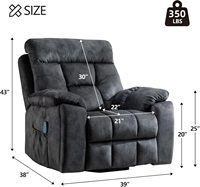 Fauteuil inclinable électrique avec massage et chaleur pour personnes âgées, fauteuils inclinables larges et rembourrés avec 2 porte-gobelets, poche latérale et port USB