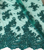 Derniers modèles de broderie, tissu de robe de fête de mariage de luxe pour filles, perles lourdes faites à la main, paillettes, dentelle brodée, polyester