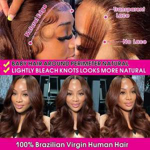 Parrucche Frontali in Pizzo HD 13x6 Colore Marrone, Capelli Umani Grezzi Allineati alla Cuticola, Parrucche Frontali in Pizzo HD 5x5 Senza Colla per Donne di Colore - Product Image 5