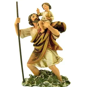 Patung Agama Katolik Santo Christopher The Christ Bearer Resin Polyresin, Patung 6 Inci