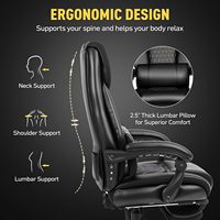 Fauteuil de bureau de direction massant 3D avec fonction de pétrissage, chauffant, pour personnes de grande taille et poids lourd (jusqu'à 227 kg), inclinable, en cuir, avec repose-pieds électrique, noir