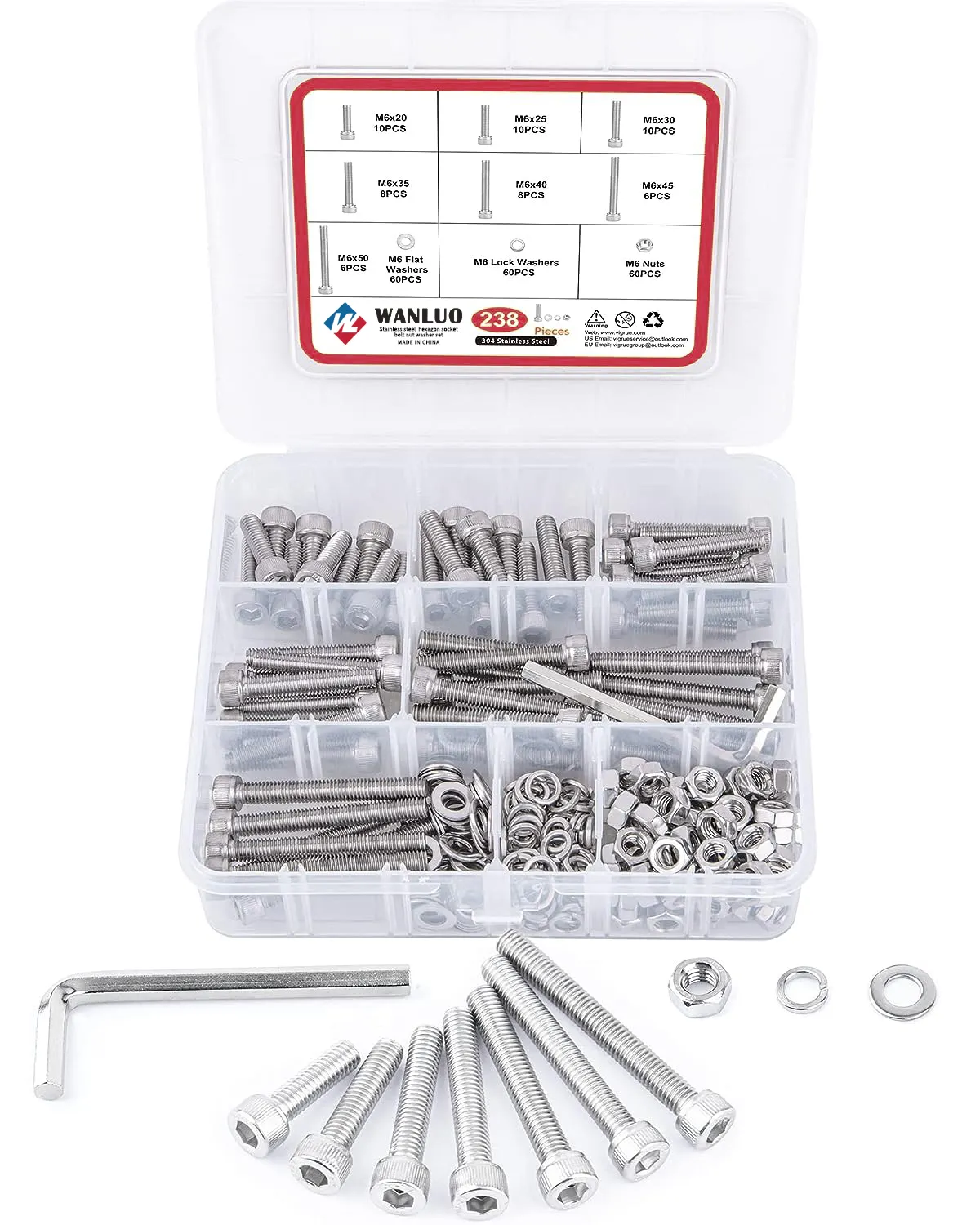 Alta Qualidade M6 S304 Allen Hexágono Hex Soquete Cap Cabeça Parafuso Porca Lavadora Set Kit