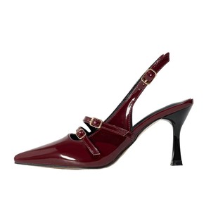 Sandalias de tacón bajo con punta en punta y tira fina, color borgoña, elegantes, para uso diario. - Product Image 6