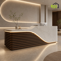 Comptoir de réception incurvé de luxe moderne avec éclairage LED, façade en marbre, comptoir de caisse pour salon, bureau de beauté, bureau d'accueil, personnalisable OEM