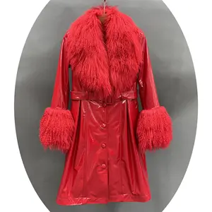 Factory Price Low MOQ Tibetan Lamb Fur Leather Jacket Winter Women Long Mongolian Sheepskin Leather Coats For Ladies