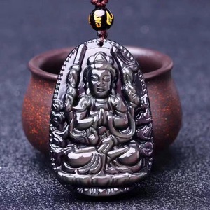 Huit Patron Saint Obsidienne Amulette Pendentif Collier DIY Naturel Noir Écologique Bouddha Amour Feng Shui Cristal Pierre Cristal - Product Image 4