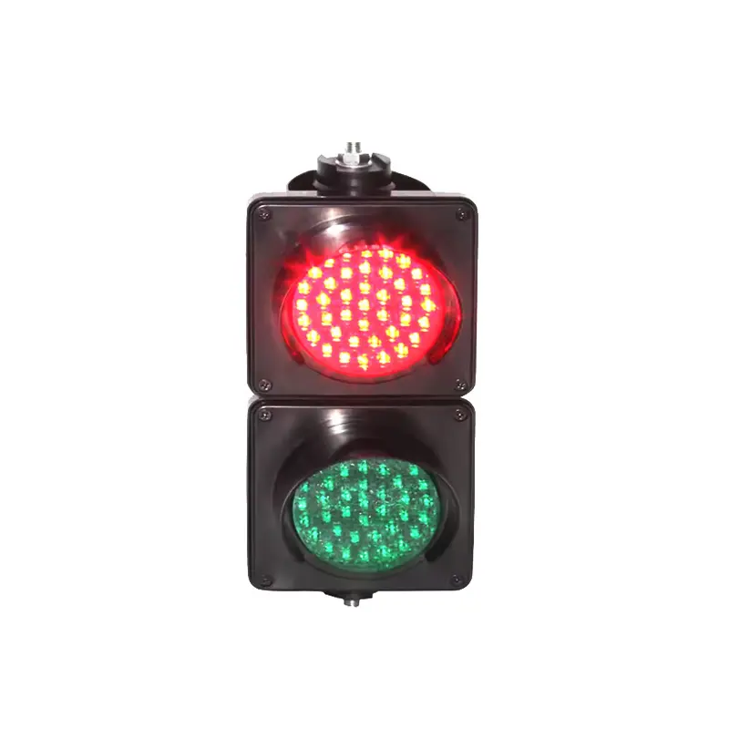 Semáforo pequeno inteligente de duas seções para estacionamento, semáforo vermelho e verde com lente de teia de aranha, 100 mm e 4 polegadas