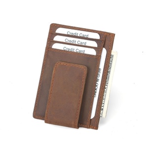 Minimalist Crazy Horse Genuine Leather Magnetic Money Clip <b>Wallets</b> <b>RFID</b> Slim Credit Card Holder <b>Wallet</b> for Men - Product Image 3
