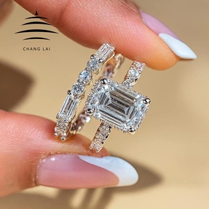 CHANG LAI 3ct cincin tunangan pernikahan tunangan, cincin Lab berlian zamrud Cemerlang <span class=keywords><strong>Platinum</strong></span> emas putih untuk wanita - Product Image 1