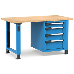 Établi réglable Fami Master 150cm en bleu avec plateau en bois et armoire à 4 tiroirs - Product Image 1