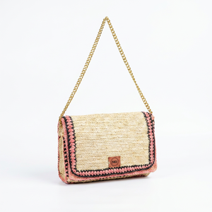 Bolso de Hombro de Rafia Hecho a Mano con Cierre de Cremallera, Correa de Cadena, Solapa y Borlas Bordadas, Bolso Tote de Verano - Product Image 3