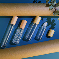 Couvercle en bambou vide parfum soins de la peau sérum pour les yeux huile essentielle verre dépoli ambré Transparent rouleau sur bouteille avec bille roulante en acier