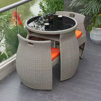 Table de jardin antique en verre pour restaurant et café, anti-corrosion, imperméable, facile à nettoyer, ensemble de table à manger en rotin