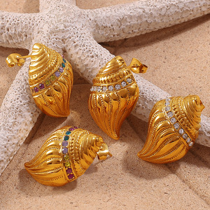 ต่างหูแฟชั่นทรงหยดน้ำ ดีไซน์เปลือกหอย ชุบทอง 18K สแตนเลสสตีล สำหรับงานปาร์ตี้ เครื่องประดับผู้หญิง รูปทรงไม่สมมาตร - Product Image 3