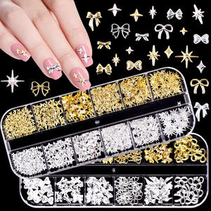 12 rejillas oro plata cinta arco flor aleación Nail Art Charms oro plata <span class=keywords><strong>uñas</strong></span> remaches accesorios decoraciones <span class=keywords><strong>uñas</strong></span> suministros - Product Image 5