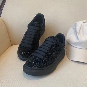 Black Sequined Platform Sneakers Round Toe Lace-up Thick Sole Height Increasing All Seasons Walking Shoes - Product Image 1